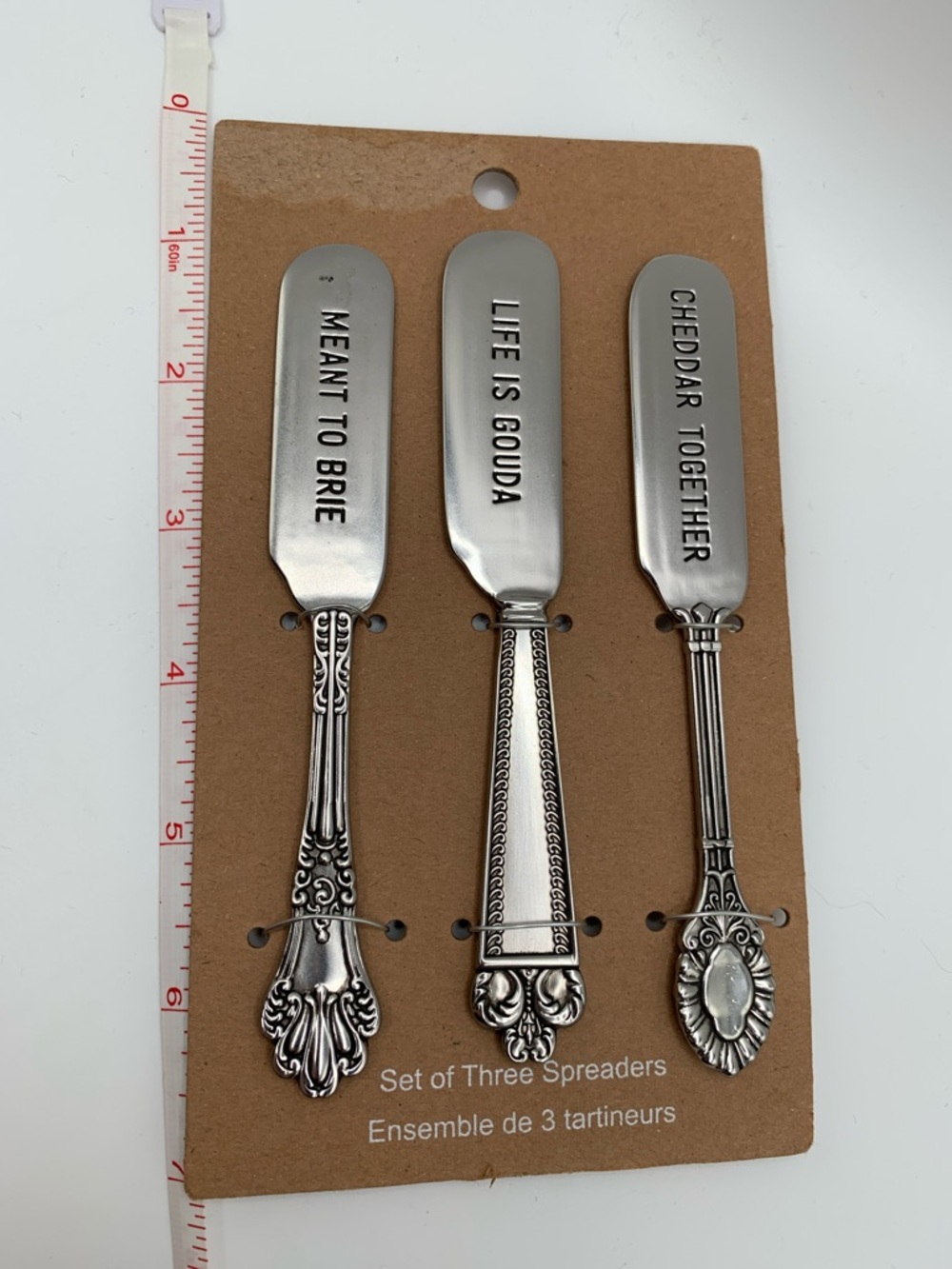 SOLD Mud Pie Stamped Cheese Spreader Set Featuring Vintage-Style Handles - Picture 6 of 9